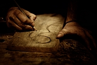 The carver Veselin Zamfirov prepares to work a piece of wood.